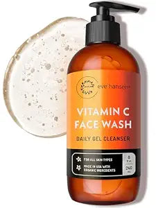 Eve Hansen Vitamin C Cleanser Face Wash - HUGE 8 oz Gentle Facial Cleansing Gel for Uneven Skin Tone, Age Spots and Fine Lines - Natural Face Soap with Aloe Vera, Green Tea, Ginseng