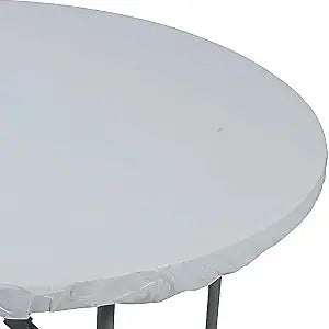 Paper Art Stay Put Disposable Round Plastic Tablecloth, White, 60 in