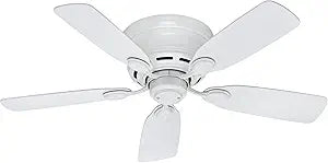 Hunter 42 inch Indoor Ceiling Fan No Light - White Ceiling Fan without Light, Low Profile Flush Mount, 5 Blades, For Bedroom, Living Room, or Kitchen, Pull Chain - Low Profile IV 51059, Snow White