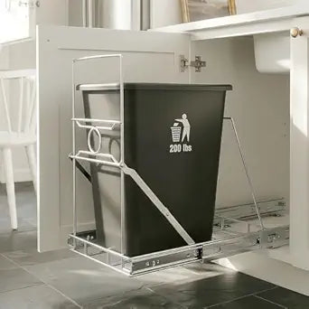 Pull Out Trash Can Cabinet Organizer, Stainless Steel Trash Can Slider for Kitchen Cabinet, Under Sink Slide Out Trash Can Rack for 7-11 Gallon Bins, Silver, Bin Not Included
