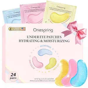 Onespring Eye Masks (24 Pairs) - Gift for Her - Caffeine, 24K Gold and Retinol Under Eye Patches for Puffy Eyes, Dark Circles & Fine Lines, Bachelorette Party Favors, Bridesmaid Gift