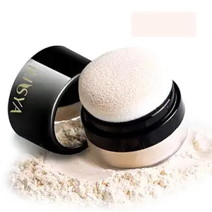 Setting Powder Lightweight Loose Powder Finishing Powder Long-Lasting Face Powder Waterproof with Soft Mushroom Powder Puff & Mirror, Matte Finish,0.28 Oz (Fair Ivory/Matte)