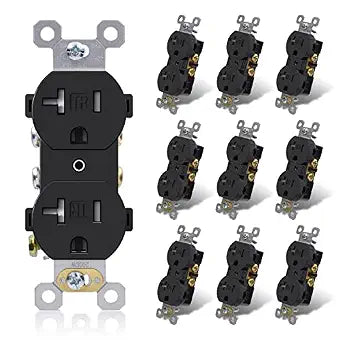ELEGRP Tamper-Resistant Duplex Receptacle, 20A 125V Standard Electrical Duplex Wall Outlet, 2 Pole 3 Wire, 5-20R, Self-Grounding, Residential Grade Straight Blade, UL (Glossy Black, 10 Pack)