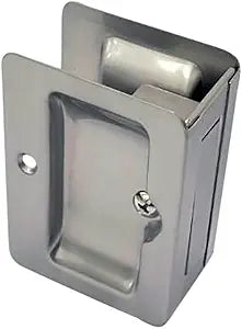 QCAA Premium Quality Solid Brass Rectangular Pocket Sliding Door Pull, Passage Function, 3-1/4''X2-1/4'', Satin Nickel, 1 Pack, Made in Taiwan