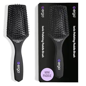 ERGO Mini Ionic Polishing Paddle Brush - Small Detangling Hair Brush for Wet & Dry Use - Professional Hair Care Styling Tool (ER500)