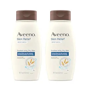 Aveeno Skin Relief Fragrance-Free Body Wash with Triple Oat Formula, Gentle Daily Cleanser for Sensitive Skin Leaves Dry Skin Feeling Moisturized, Sulfate-Free, 18 fl. oz, 2 Pack