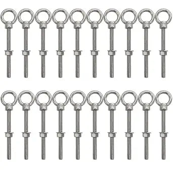 3/8" x 6" Eye Bolts, Marine Grade Heavy Duty 304 Stainless Steel Threaded Shoulder Eyebolts with WashersNuts (20 Pack)