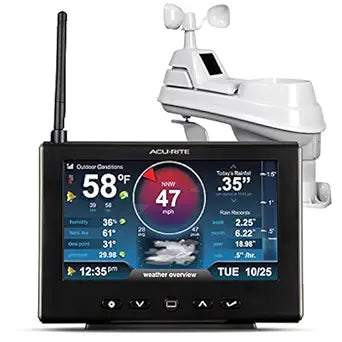AcuRite Iris Weather Station with Rain Gauge and Wind Speed/Direction, Indoor Outdoor Thermometer Wireless Outdoor Sensor for Temperature and Humidity, and HD Display with Built-In Barometer (01535M)