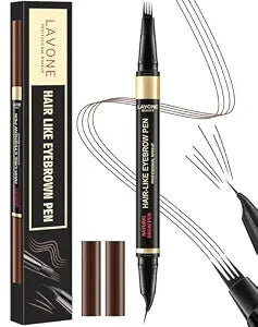 LAVONE Eyebrow Pen, 2-in-1 Waterproof Microblading Brow Pencil, Dark Brown