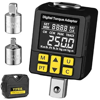 YIYEIE 1/2" Drive Digital Torque Adapter, (1% Accuracy, 12.5-250Ft-lb), Color Display Alert, Digital Torque Wrench Adapter for Car, Versatile Torque Meter - Peak/Track | Preset | Store/Delete(340N.m)