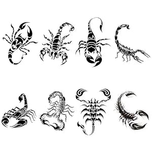 8pcs Black Scorpion Temporary Tattoos Water Resistant Fake Body Stickers