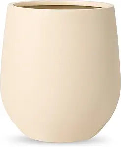 KUTE NEST 12.5" H x 11.4" D Premium Corso Fiberstone Round Tapered Planter with Drainage Hole, Smooth Finishes, Weather Resistant, Included 2 Extra Coco Mats (Kilim Beige, 9" Pot Opening)