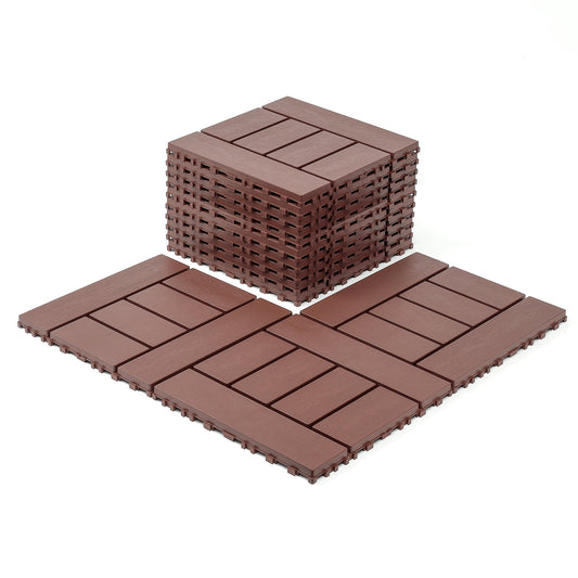 44 Pack Plastic Interlocking Deck Tiles,12"x12" Waterproof Indoor/Outdoor Floor Tiles,All-Weather Patio Floor Decking Tiles for Garden,Lawn,Porch,Poolside,Balcony,H Style,Brown