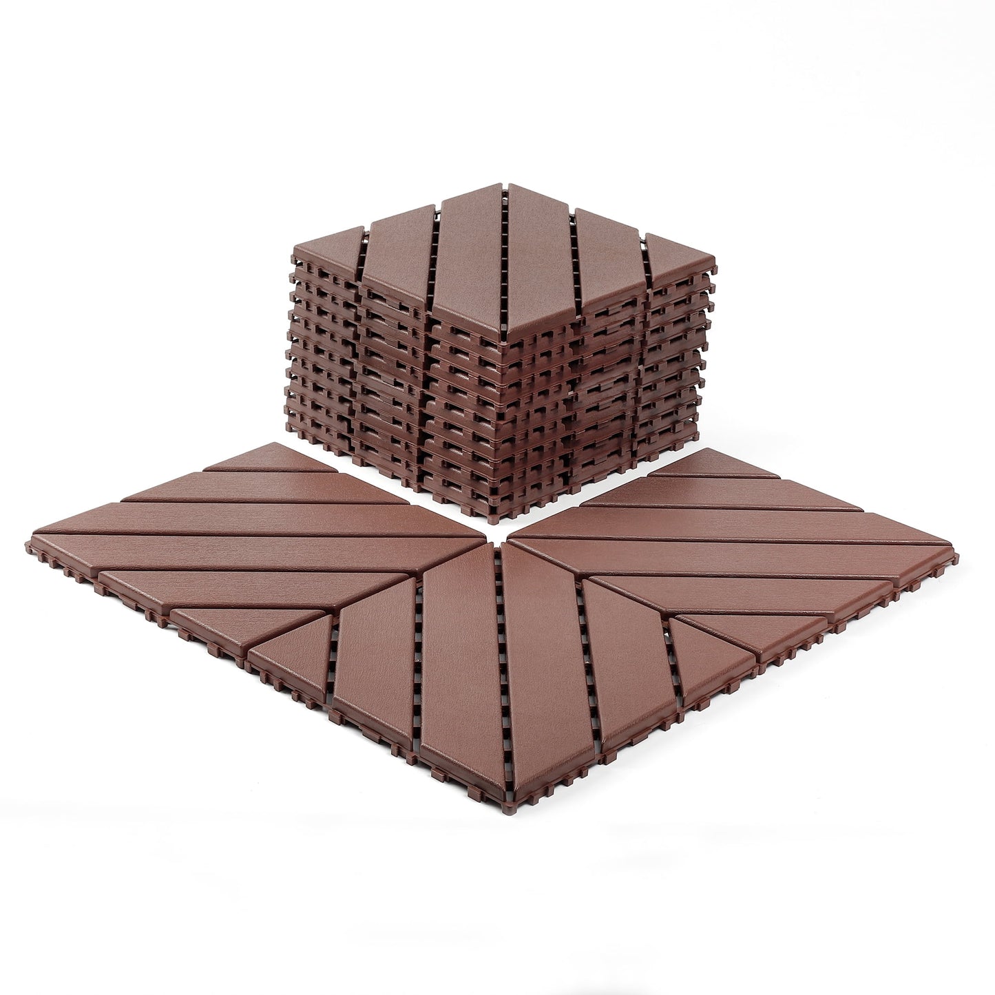 44 Pack Plastic Interlocking Deck Tiles,12"x12" Waterproof Indoor/Outdoor Floor Tiles,All-Weather Patio Floor Decking Tiles for Garden,Lawn,Porch,Poolside,Balcony,Style 01,Brown