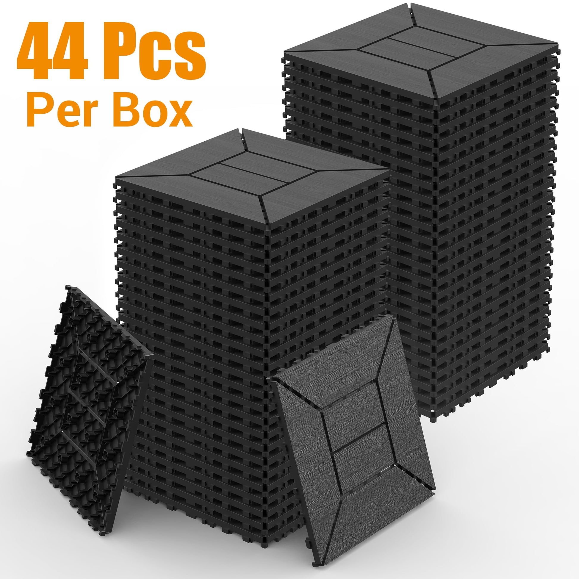 44 Pack Plastic Interlocking Deck Tiles,12"x12" Waterproof Indoor/Outdoor Floor Tiles,All-Weather Patio Floor Decking Tiles for Garden,Lawn,Porch,Poolside,Balcony,Style 02,Grey