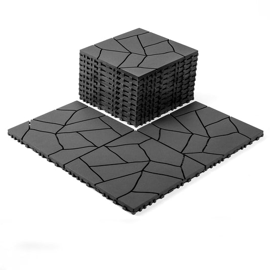 44 Pack Plastic Interlocking Deck Tiles,12"x12" Waterproof Indoor/Outdoor Floor Tiles,All-Weather Patio Floor Decking Tiles for Garden,Lawn,Porch,Poolside,Balcony,Stone Style,Grey
