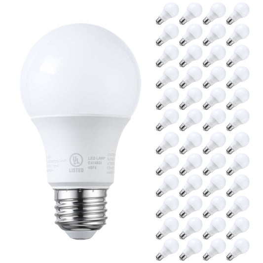 48 Pack A19 LED Light Bulbs 60W Equivalent, UL Listed, Dimmable, 5000K Daylight, E26 Standard Base, Flicker Free