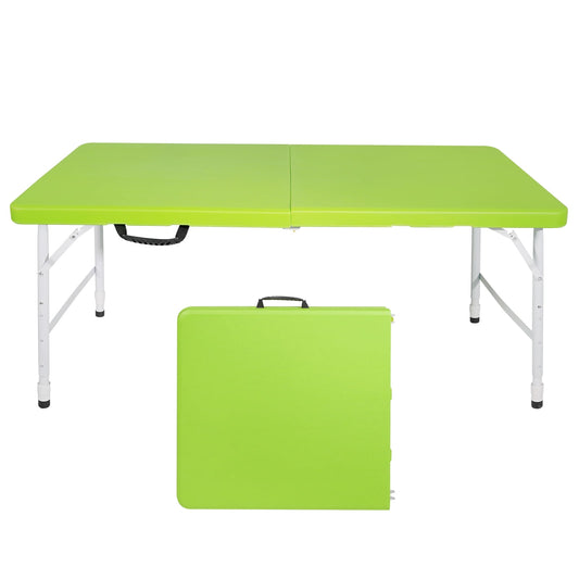 4ft Green Portable Folding Table, Indoor Outdoor HDPE Foldable Table with 25mm Powder Coated Steel Legs, Triangular Support Frame, 135KG Max Load for Camping BBQ Party Events