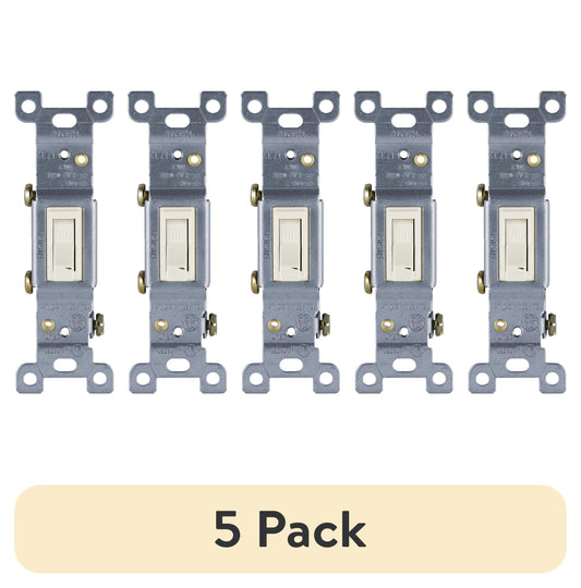 (5 pack) GE Heavy-Duty Grounding Toggle Switch, Light Almond, 15A, 0W, 42479