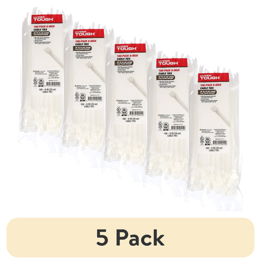 (5 pack) Hyper Tough 8inch Cable Tie Natural 100Pcs