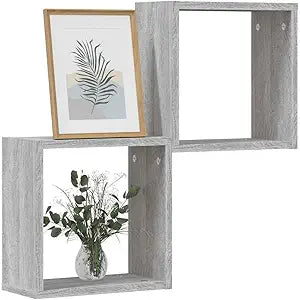 vidaXL Modern Wall Cube Shelves Set of 2 Gray Sonoma 11.8X5.9X11.8 in Storage Floating Mounted for Living Room and Office Display Shelf Organizer Hanging Bookshelf