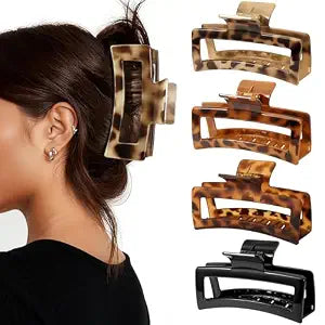Auseibeely 4 Pack 5 Inch Extra Large Claw Clips for Thick Hair, Jumbo Tortoise Shell Claw Clip for Hat, Big Square Hair Clips for Thick/Long/Curly Hair, Non-slip Baseball Jaw Accessories