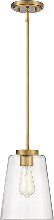 Savoy Essentials 7-1027-1-322 Calhoun Modern Clear Glass Bell Pendant, 1-Light 60 Watt, 11" H x 8" W, Warm Brass