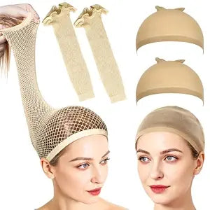 Fandamei 4 PCS Wig Cap, 2 PCS 30cm Open-End Mesh Wig Caps for Long Thick Hair, 2 PCS Nylon Wig Caps for Women Daily Comfort, Halloween Cosplay Hair Net for Wig, Natural Nude