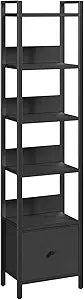 MAHANCRIS Bookshelf, 6-Tier Bookcase with Drawer, Small Book Shelf for Small Space, Storage Shelf Organizer, for Living Room, Bedroom, Study, Kitchen, Black BKHB66101