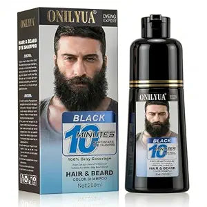 Men's Beard & Mustache Dye Shampoo, 10-Min Color, 100% Gray Coverage，Black