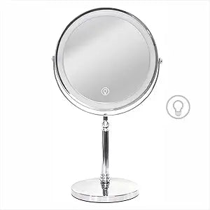 Makeup Mirror with Lights 8 Inch 1X/10X Rechargeable Double Sided Magnifying, 360 Rotation LED HD Mirror with 3 ColorsBrightness Adjustable, Gifts for Wowen & Men