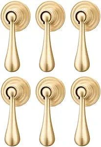 RZDEAL Solid Brass Cabinet Knobs 6 Pack, Modern Brass Brushed Pendant Drop KnobGold Cabinets Drop Pulls for Kitchen Drawer and Dresser