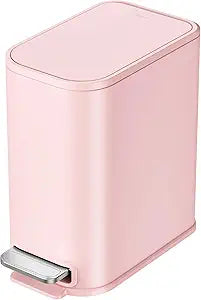 Cesun Small Bathroom Trash Can with Lid Soft Close, Step Pedal, 5 Liter / 1.3 Gallon Stainless Steel Garbage Can with Removable Inner Bucket, Waste Basket for Bathroom, Bedroom (Pink)