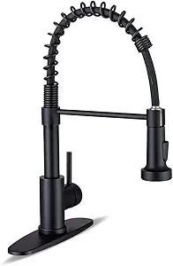 Kitchen Faucets with Pull Down Sprayer Commercial Industrial Stainless Steel Single Handle Single Hole Spring Farmhouse RV Sink Faucet, Matte Black Kitchen Faucet for Laundry Utility Room Sink