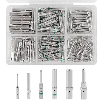 200PCS Deutsch Connector Pins and Sockets, Size 12 16 20 Male and Female Solid Terminals, Stainless Steel Solid Contacts for Deutsch DTP, DT, DTM Series Connectors, Wire Range 12-22AWG
