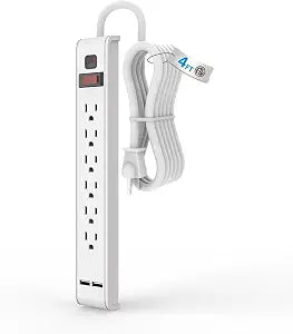 TiFFCOFiO Power Strip Surge Protector with 6 Outlets & 2 USB Ports, 14 AWG