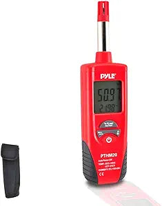 Pyle Meters Indoor Humidity and Temperature Monitor-Portable Digital Hygrometer Thermometer, Moisture Temperature and Humidity Sensor Gauge w/ Dew Point, Wet Bulb Temperature Meter Tester PTHM20 (Red)
