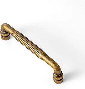Goo-Ki 6 Pack 3 3/4 Inch Antique Brass Cabinet Pull Handle - Vintage Vertical Groove Textured Grip for Kithcen Drawers & Cupboard