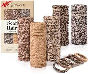 Bessrung 100PCS Leopard Hair Ties, Seamless Hair Bands No Damage for Women