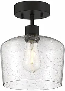Access Lighting Port Nine Chardonnay LED Semi-Flush - Matte Black - Seeded Glass - Replaceable LED