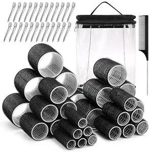 56 Pcs Hair Rollers Set for Blowout Look Long Hair, 30Pcs Rollers Hair Curlers in 5 Sizes with 24 Pcs Clips and Storage Bag for Long Medium Short Hair Volume