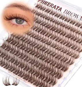PHKERATA Short Brown Lash Clusters 10-14mm Wispy Eyelash Clusters Fluffy