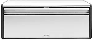 Brabantia Rectangular Fall Front Bread Box | Matt Steel | Large Metal Front Opening Bread Store for Kitchen Countertop | Flat Top for Extra Storage, Magnet Closing Lid | Fits 2 Loaves