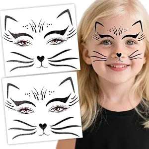 Cat Face Sticker for Halloween - Glitter Black Cat Face Whisker Decal