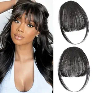 Clip in Bangs 100% Real Human Hair, Wispy Bangs Hair Clip, Fake Bang Fringe with Temples Hairpieces for Women Daily Wear (Natural Black, Wispy Bangs)