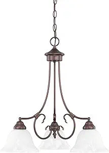 HomePlace Lighting 3224BZ-220 Hometown Traditional White Faux Alabaster Glass Dinette Downlight Chandelier, 3-Light 300 Total Watts, 23"H x 22"W, Bronze