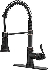 Kitchen Sink Faucet with Pull Down Sprayer 1 or 3 Hole Kitchen Faucet Spring Gooseneck Faucet Pull Out with 3 Function Brass Oil Rubbed Bronze for Farmhouse Camper Utility Rv Wet Bar