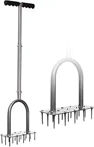 Walensee Lawn Aerator Spike Metal Manual Dethatching Soil Aerating Lawn with 15 Iron Spikes, Pre-Assembled Grass Plug Aerator Tools for Yard, Lawn Aeration, Garden Tool, Revives Lawn Health, Patented
