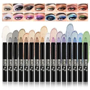 16Pcs Eye Shadow Sticks Makeup Kit,Metallic Matte Shimmer Eyeshadow Pencil,High Pigmented Eye Brightener Stick,Waterproof Multichrome Cream Eyeshadow Sticks Makeup Set