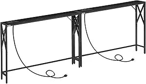 MAHANCRIS 78.7" Narrow Sofa Table with Charging Station, 2 Pack Long Behind Couch Table, Slim Sofa Table Behind Couch, Small Space, for Entryway, Living Room, Hallway, Black CTHB151E01S2